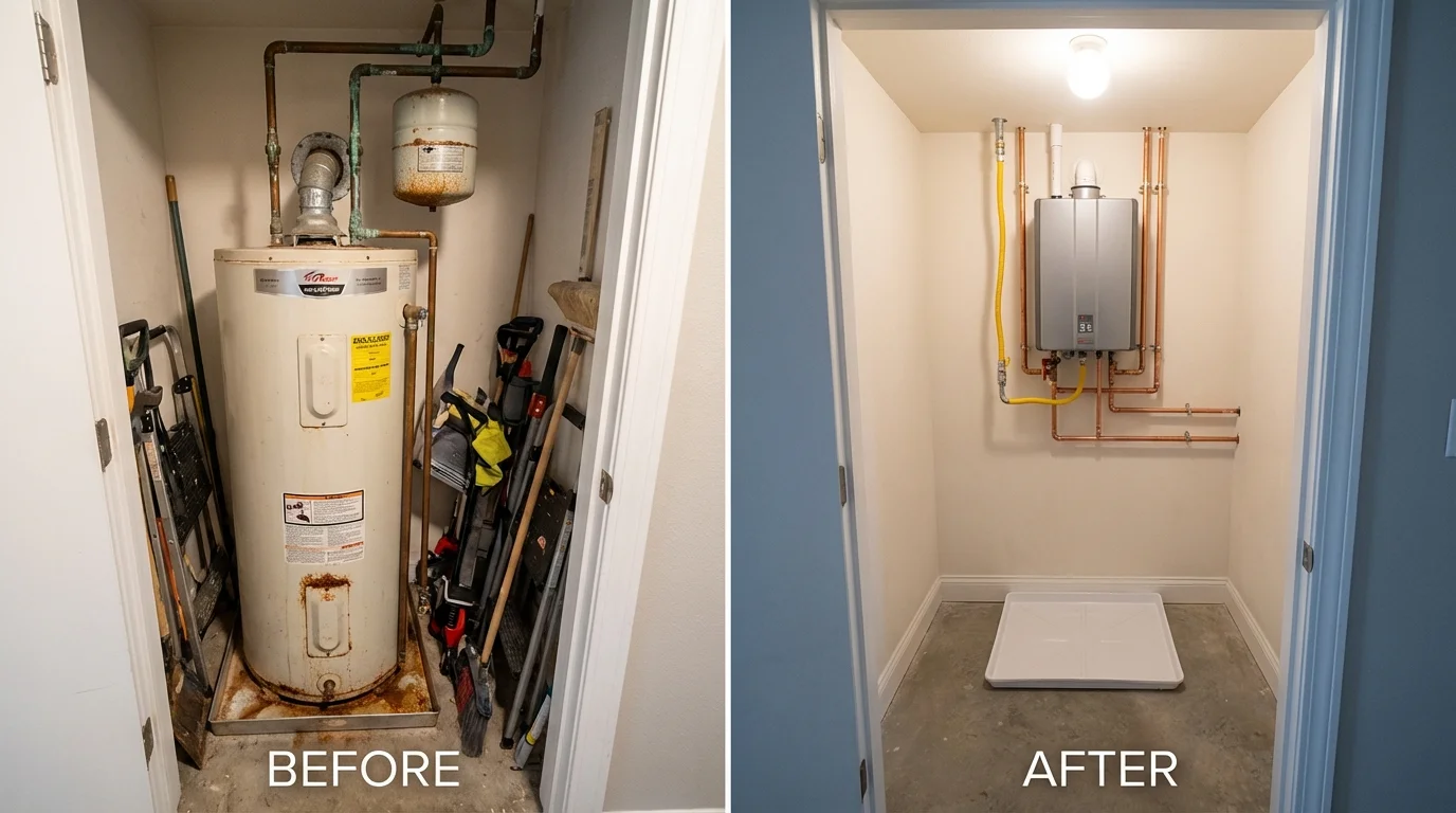 Tank water heater versus wall-mounted tankless unit comparison for Winthrop, MN homeowners