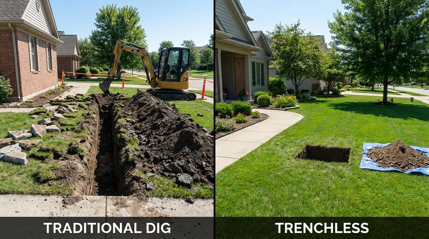 Trenchless sewer repair with minimal yard damage versus traditional excavation in Winthrop, MN